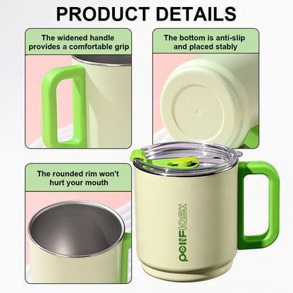 Peliflask 15oz Dopamine Stainless Steel Coffee Mug with Handle & Straw – Insulated Tumbler for Office, Home & Travel