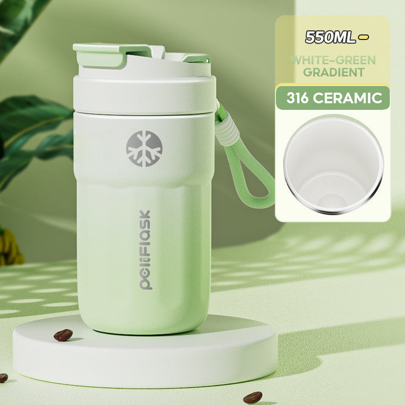 Peliflask Ceramic Lined Insulated Coffee Mug with Lid – 316 Stainless Steel Vacuum Travel Mug 400ml / 550ml