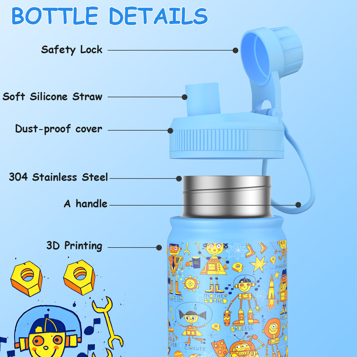 Peliflask 12oz Kids Stainless Steel Water Bottle – Vacuum Insulated Child Tumbler Wide Mouth