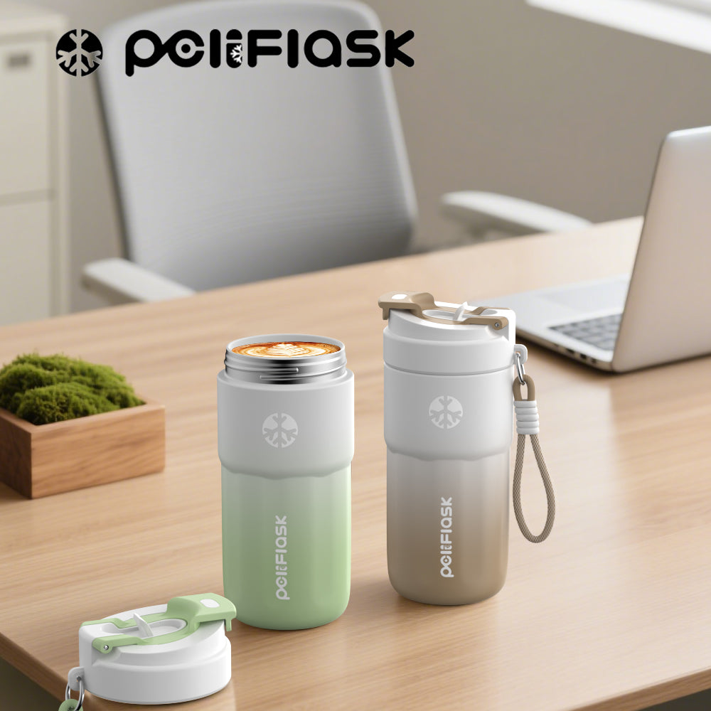 Peliflask Ceramic Lined Insulated Coffee Mug with Lid – 316 Stainless Steel Vacuum Travel Mug 400ml / 550ml