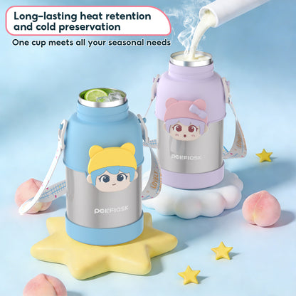 Peliflask 500ml Children's Cartoon Water Kettle Portable Outdoor Kettle Tumbler With Straw And Lid