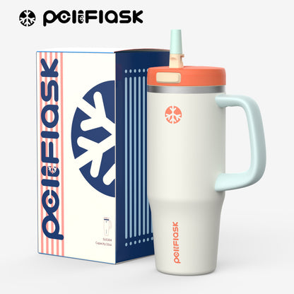 Peliflask 32oz Stainless Steel Insulated Tumbler with Foldable Straw & Handle – Leakproof Travel Cup