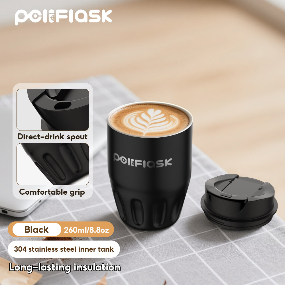 Peliflask 260ml Mini Insulated Coffee Mug with Lid – Stainless Steel Pocket Travel Mug Leakproof