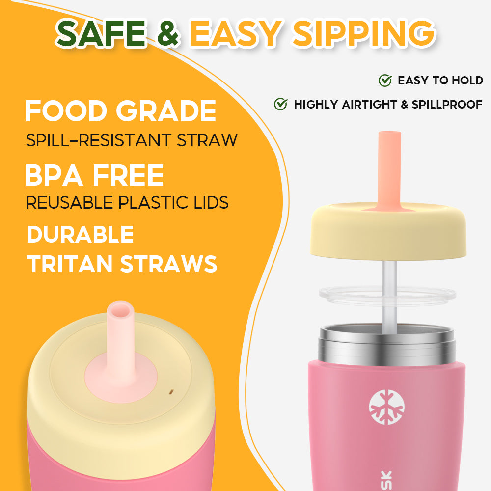Peliflask 12oz Kids Straw Cup – Insulated Stainless Steel Water Bottle Anti-Spill Design