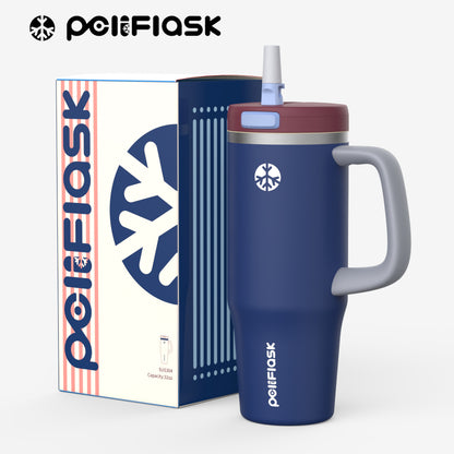 Peliflask 32oz Stainless Steel Insulated Tumbler with Foldable Straw & Handle – Leakproof Travel Cup