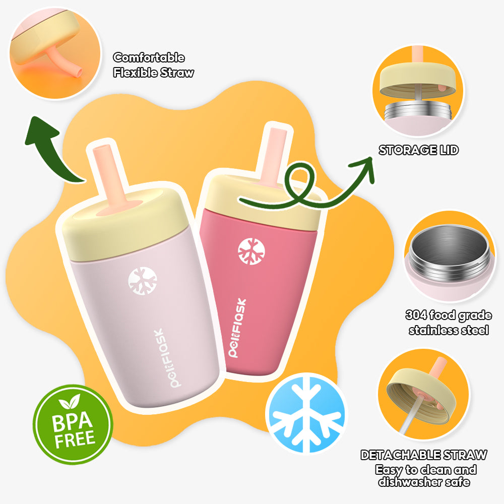 Peliflask 12oz Kids Straw Cup – Insulated Stainless Steel Water Bottle Anti-Spill Design