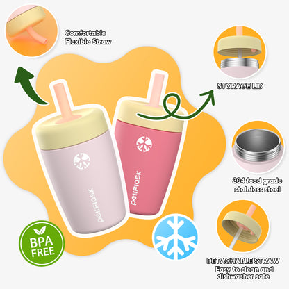 Peliflask 12oz Kids Straw Cup – Insulated Stainless Steel Water Bottle Anti-Spill Design