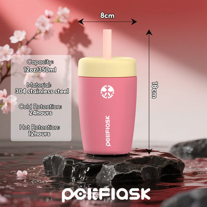 Peliflask 12oz Kids Straw Cup – Insulated Stainless Steel Water Bottle Anti-Spill Design