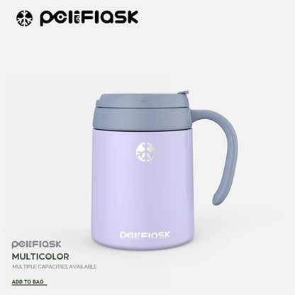 Peliflask Insulated Office Coffee Mug 13oz /17oz, 304 Stainless Steel Desk Cup with Handle, Premium Paint Finish, Two‑Way Drinking Leak‑Proof Lid for Hot Cold Drinks