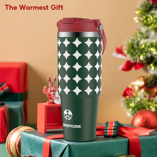 Christmas 304 Stainless Steel Vacuum Insulated Tumbler 35oz/30oz Large Capacity Travel Coffee Cup with Straw Lid, Leakproof Reusable Hot & Cold Water Bottle with Handle