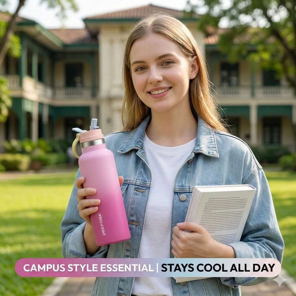 Peliflask 17oz/500ml Stainless Steel Insulated Water Bottle with Straw & Portable Handle – Leakproof Vacuum Flask for School, Office, Travel & Outdoor