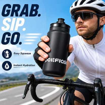 PoliFlask 550ML Cycling Water Bottle Sports Squeeze Bottle Leak-Proof Pull Spout BPA Free Fits Most Bike Bottle Cages